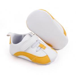 Adidasi albi cu galben cu sireturi si bareta cu arici (marime disponibila: 3-6