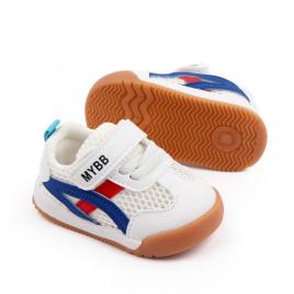 Adidasi albi cu insertii rosii si albastre pentru bebelusi (marime disponibila: