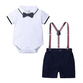 Costum elegant cu body alb tip polo (marime disponibila: 12-18 luni (marimea 21
