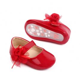 Pantofiori rosii din lac cu trandafiras (marime disponibila: 6-9 luni (marimea