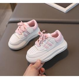 Adidasi albi cu dungi roz pentru fetite - glamy (marime disponibila: marimea 25)