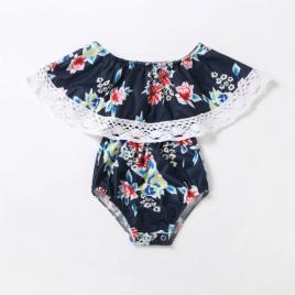 Body bleumarin pentru fetițe cu imprimeu floral (marime disponibila: 0-3 luni)