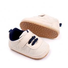 Pantofiori crem cu sireturi bleumarine pentru baietei (marime disponibila: 6-9