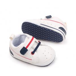 Tenisi albi cu insertii bleumarine pentru bebelusi (marime disponibila: 9-12