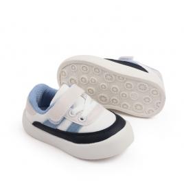 Adidasi albi cu insertii bleu si bleumarine (marime disponibila: marimea 24)