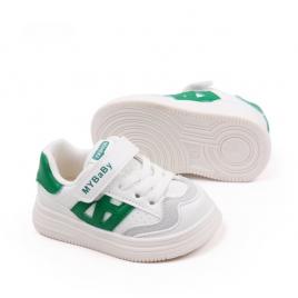 Adidasi albi cu insertii verzi pentru copii - mybaby (marime disponibila: 9-12