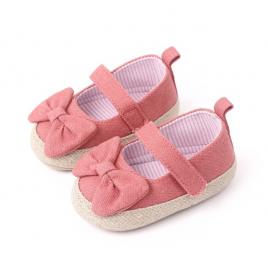 Pantofiori corai pentru fetite - bow (marime disponibila: 3-6 luni (marimea 18