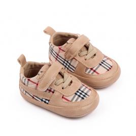 Pantofiori crem in carouri pentru baietei - lala (marime disponibila: 6-9 luni
