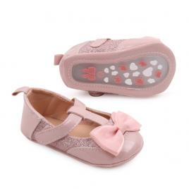 Pantofiori roz pudra din lac cu fundita - lola (marime disponibila: 3-6 luni