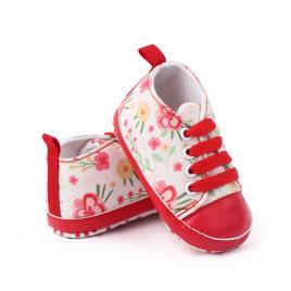 Tenisi albi cu floricele corai (marime disponibila: 3-6 luni (marimea 18