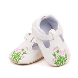 Pantofiori albi cu broderie florala (marime disponibila: 6-9 luni (marimea 19
