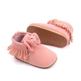 Pantofiori bebelusi, roz cu franjuri (marime disponibila: 3-6 luni (marimea 18
