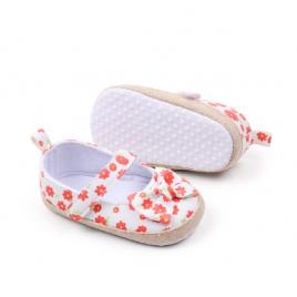 Pantofiori bebelusi cu model floral portocaliu si fundita (marime disponibila: