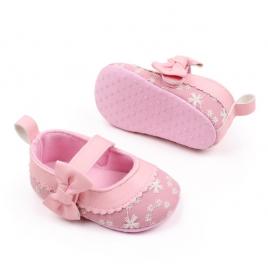 Pantofiori bebelusi roz cu fundita si broderie (marime disponibila: 9-12 luni