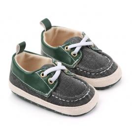 Pantofiori din blugi gri petrol cu insertii verzi (marime disponibila: 3-6 luni