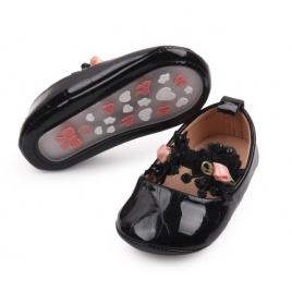 Pantofiori eleganti negrii cu trandafirasi roz (marime disponibila: 3-6 luni