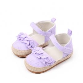 Pantofiori lila cu volanase si detalii florale (marime disponibila: 3-6 luni