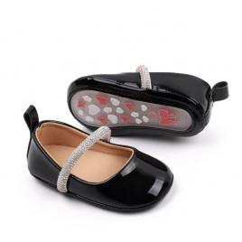 Pantofiori negri lacuiti cu bareta cu strasuri (marime disponibila: 3-6 luni
