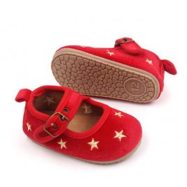 Pantofiori rosii cu stelute aurii (marime disponibila: 3-6 luni (marimea 18