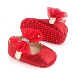 Pantofiori rosii sidefati pentru fetite (marime disponibila: 6-9 luni (marimea