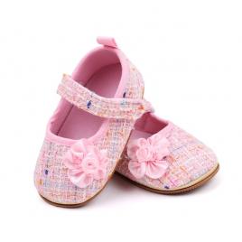 Pantofiori roz pentru bebelusi cu floricica - elegant (marime disponibila: 3-6
