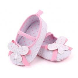 Balerini albi cu detalii roz si cu fluturasi (marime disponibila: 3-6 luni