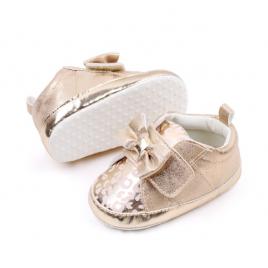 Pantofiori aurii cu imprimeu si fundita (marime disponibila: 6-9 luni (marimea