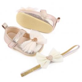 Pantofiori aurii si bentita asortata (marime disponibila: 3-6 luni (marimea 18