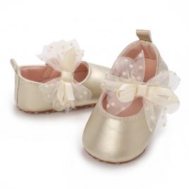 Pantofiori eleganti aurii cu fundita din tul (marime disponibila: 3-6 luni