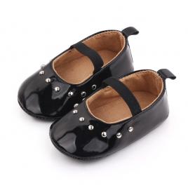 Pantofiori negri din piele ecologica lacuita (marime disponibila: 3-6 luni