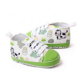 Tenisi albi cu verde pentru bebelusi - cow (marime disponibila: 3-6 luni