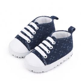 Tenisi pentru bebelusi, din blugi, cu sireturi (marime disponibila: 9-12 luni