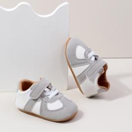 Adidasi albi cu gri pentru bebelusi - jean (marime disponibila: 6-9 luni