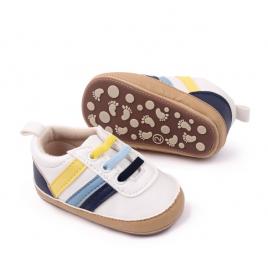 Adidasi pentru bebelusi, albi cu dungi laterale colorate (marime disponibila: