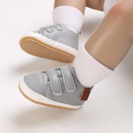 Pantofi sport pentru bebelusi, gri cu barete cu arici (marime disponibila: 6-9