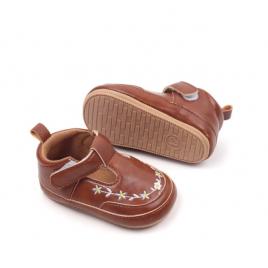 Pantofiori maro cu broderie florala (marime disponibila: 9-12 luni (marimea 20
