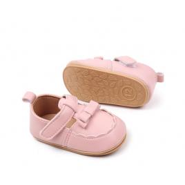 Pantofiori roz cu funda si model (marime disponibila: 3-6 luni (marimea 18