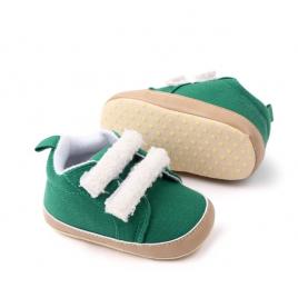 Pantofi pentru bebelusi, verzi, cu barete din blanita (marime disponibila: 3-6