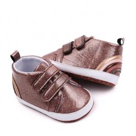 Pantofiori maro pentru bebelusi - glitter (marime disponibila: 9-12 luni