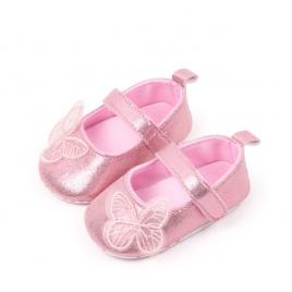 Pantofiori pentru bebelusi, roz sidefat cu fluturas (marime disponibila: 6-9