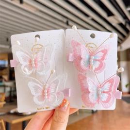 Set de 2 clame cu fluturas si perlute pentru fetite (culoare: roz)