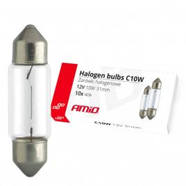 Set 10 becuri cu halogen c10w festoon, 31mm, 12v