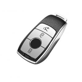 Husa argintiu cu insertii piele pentru cheie mercedes w177 w205 w213 w222 g63 x167 a c e s g gls class
