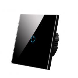 Intrerupator touch, sticla securizata, design modern, iluminare led, 1 faza, negru