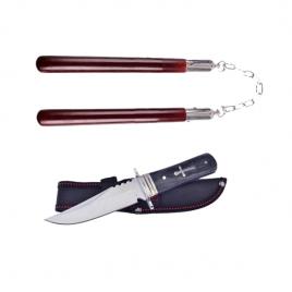 Set cutit de vanatoare ,tang hunter , 28 cm si nunceag maro , 31 cm , ideallstore® , teaca inclusa