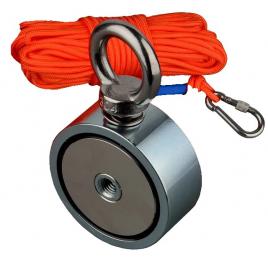 Set magnet de pescuit neodim, capacitate 300kg, 75x25mm, d75 dubla fata