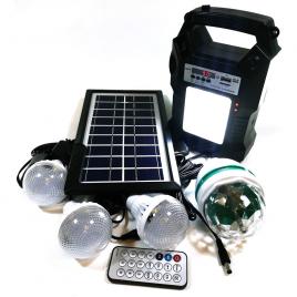 Sistem iluminare led cu incarcare solara, 3 becuri led, 1 bec disco si lampa portabila cu fm si mp3 player