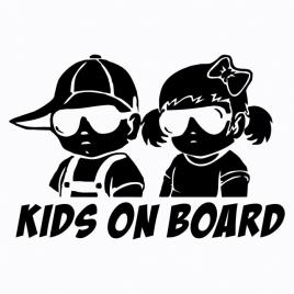 Sticker auto - kids on board 25x17 alb