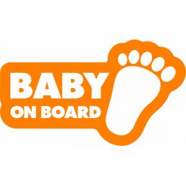 Sticker auto baby on board, talpa bebelus, 23x13cm, portocaliu