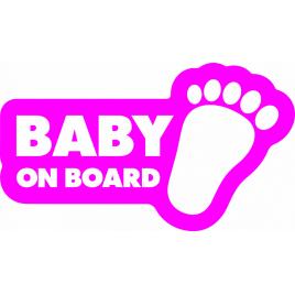 Sticker auto baby on board, talpa bebelus, 23x13cm, roz